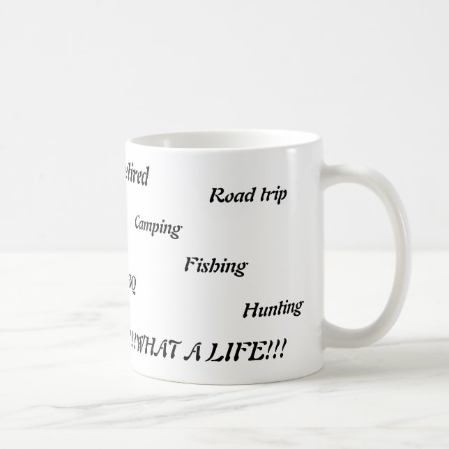 Mug Retiré, voyage par la route, camping, pêche, BBQ, (Droite)