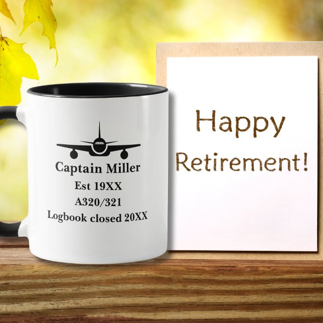 Mug Retirement Pilot Airplane Minimalist Black Custom (Créateur téléchargé)
