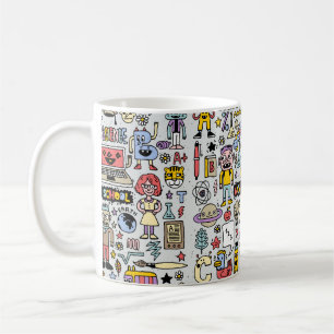 Mug Retournez à l'ensemble de doodle coloré de l'éc