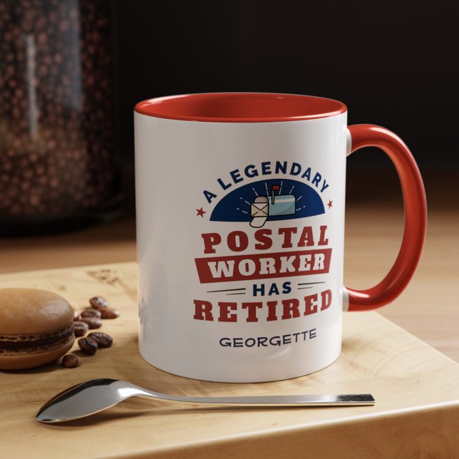 Mug Retraite de l'agente postale retraitée (Legendary Retired Postal Worker Personalized Two Tone 11oz Coffee Mug)