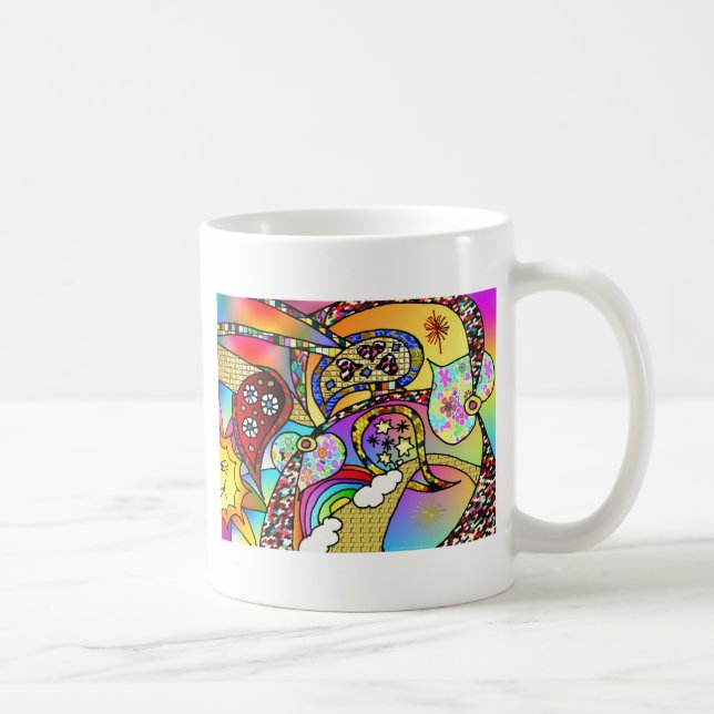 Mug Retro 60s Coeurs psychédéliques Paisley Cadeaux Vê (Droite)