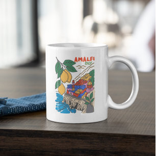 Mug Rétro Amalfi Italie Méditerranée Art Dessinée à la