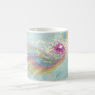 Mug Retro Arc en ciel et notes musicales sur une textu