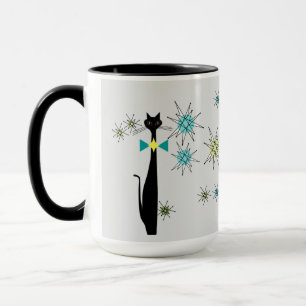 Mug Retro Atomique Cool Chat & Étoiles Grey Mid Centur