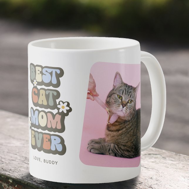 Mug Retro Best Cat Mom 2 Photo (Créateur téléchargé)