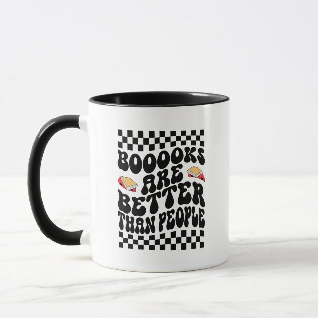 Mug Retro Checkerboard "Books Are Better" Graphic (Gauche)
