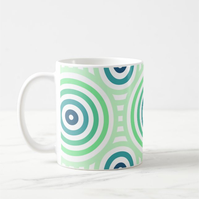Mug Retro Circulaire Geometric Pattern en Green & Blue (Gauche)