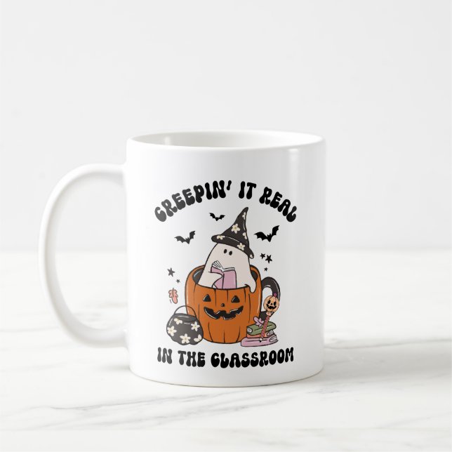 Mug Retro Creepin’ It Real Teacher Halloween (Gauche)
