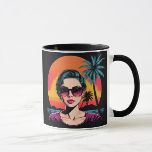 Mug Rétro design beauté avec lunettes de soleil
