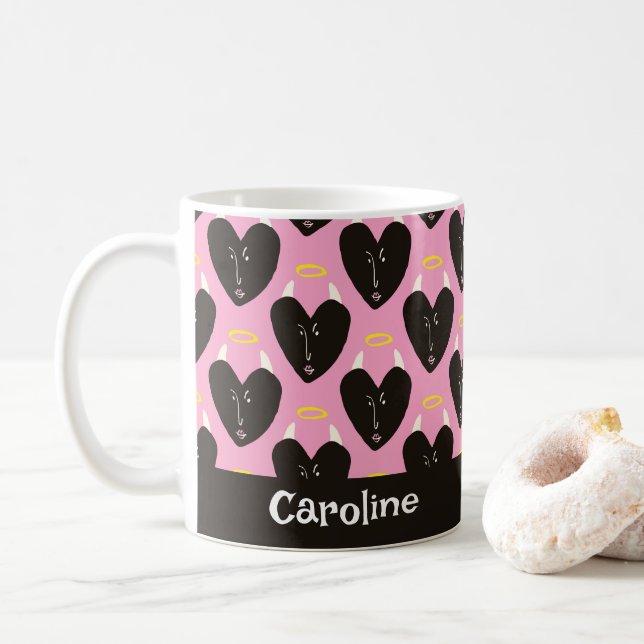 Mug Retro Devil Hearts Kitschy Kitchen Nom personnalis (Avec donut)