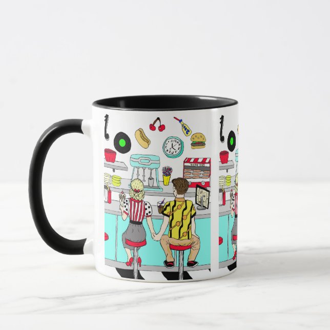 Mug Retro Diner Couple Holding Hand 1950's Era (Gauche)