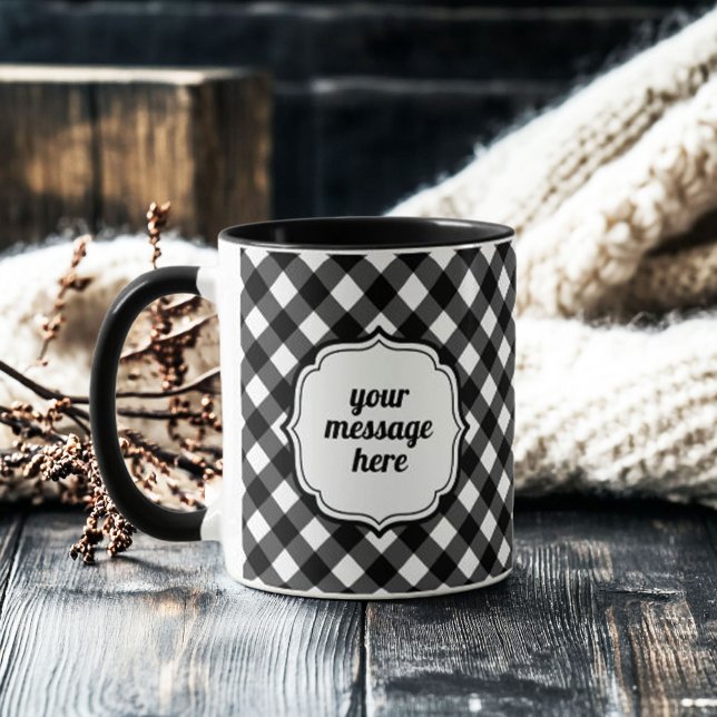 Mug Retro Elegant Personalized Black and White Gingham (retro elegant personalized black and white gingham check mug)