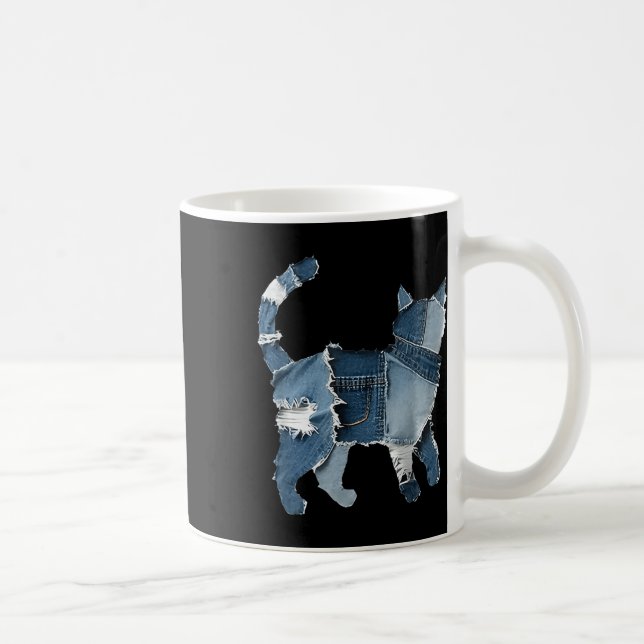 Mug Retro Funny Denim Patch Animal Cat  (Droite)