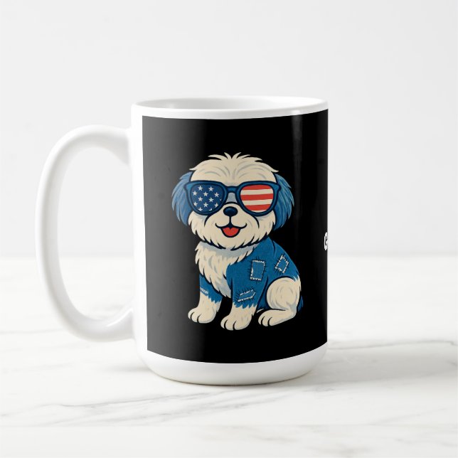 Mug Retro Funny Denim Patch mignonette chien animal de (Gauche)