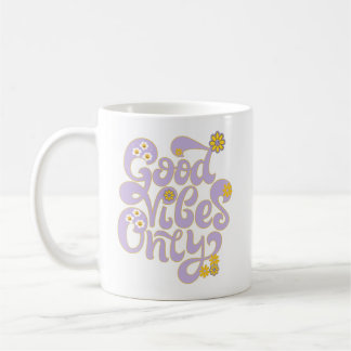 Mug Retro Good Vibes uniquement marguerite violet jaun
