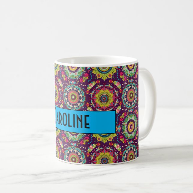 Mug Retro Mandala Motif Personnalisé (Devant droit)