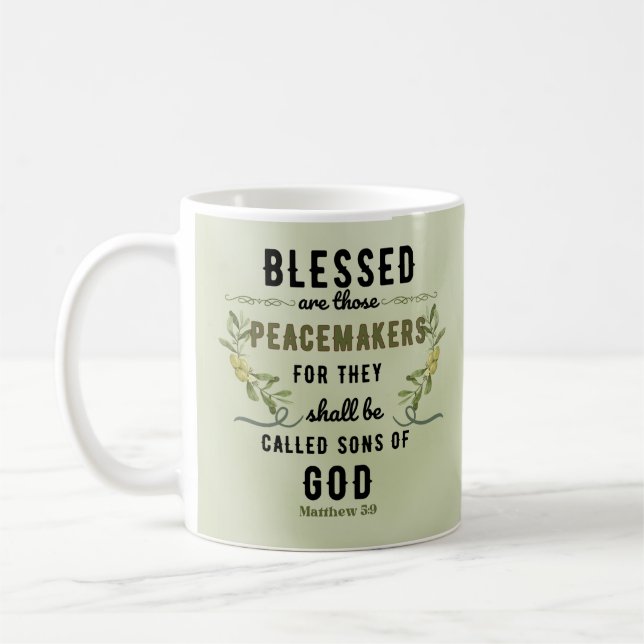 Mug Retro Matthew 5:9 Olive Branch Aquarelle (Gauche)