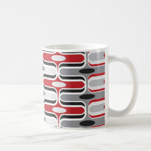 Mug Retro Mod Art Déco Zig Zag Funky Motif Rouge Noir