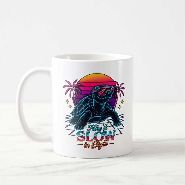 Mug Retro Neon Turtle Vaporwave Art (Gauche)