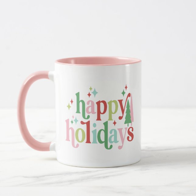 Mug Retro Pastel Joyeux Vacances (Gauche)