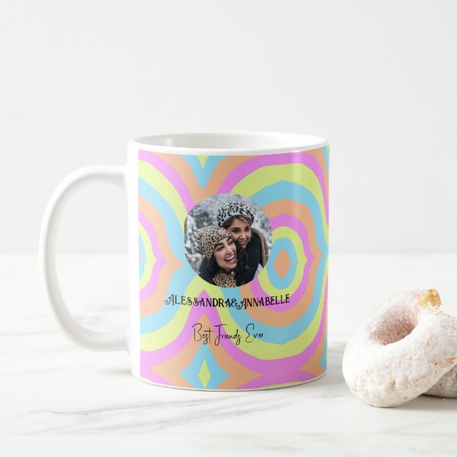 Mug Retro Pastel Rainbow Modèle photo meilleur ami (Avec donut)