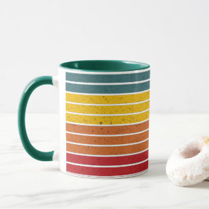Mug Rétro rayures de coucher de soleil arc-en-ciel vin