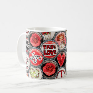 Mug Retro Red Floral Hearts True Love Valentine's Day