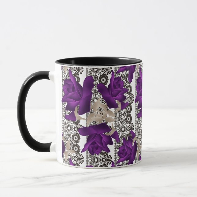 Mug Rétro, roses violettes (Gauche)
