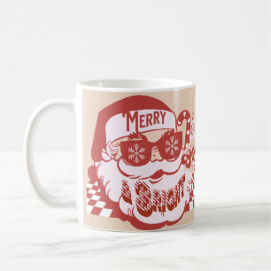Mug Retro Santa Joyeux Noël Rose Rouge Clair