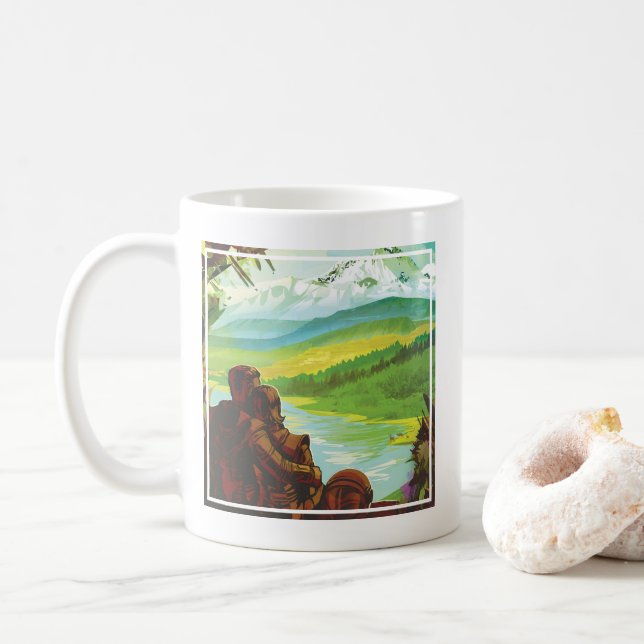 Mug Retro Space Travel Poster-Une mission de science d (Avec donut)