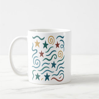 Mug Retro Stars & Waves Design Motif