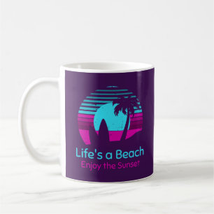Mug Retro Sunset Surfboard Palm Tree Life's a Beach
