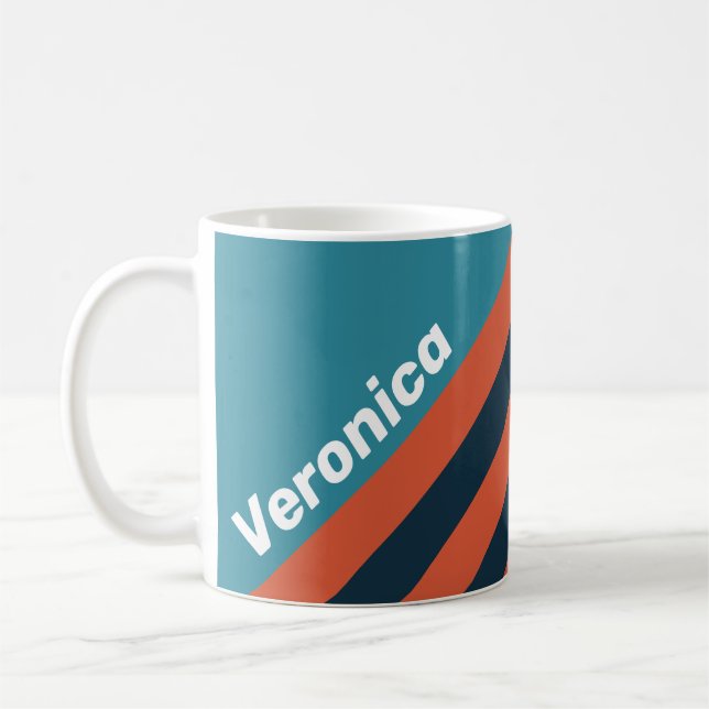 Mug Retro Teal Splash Stripes with Name (Gauche)