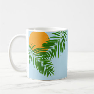 Mug Retro Tropical Sun Palm Feuille Blue Minimal Nom