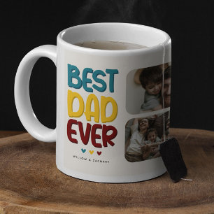 Mug Retro Vibe 'Meilleur Papa Jamais' 4 Photo Collage