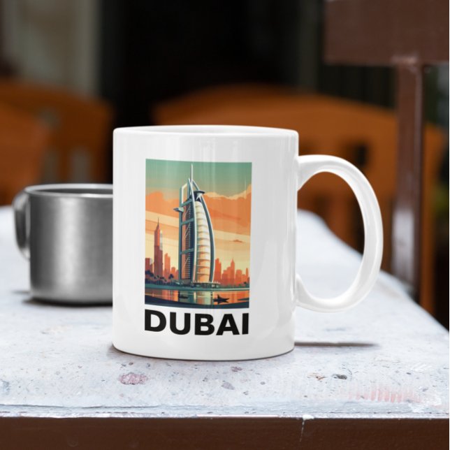 Mug Retro Vintage Dubaï UAE Skyline (Retro Vintage Dubai UAE Skyline Coffee Mug)