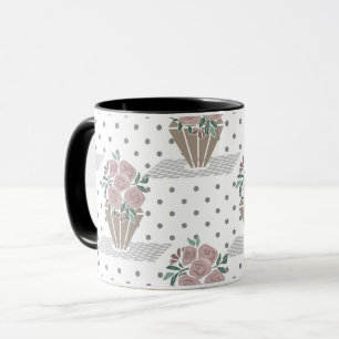 Mug Rétro vintage floral fleurs sans couture pois wh