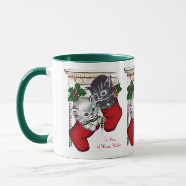 Mug retro Vintage Noël Chats de vacances muet (Gauche)