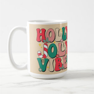 Mug Retro Vintage Noël Holly Jolly Vibes Monogramme