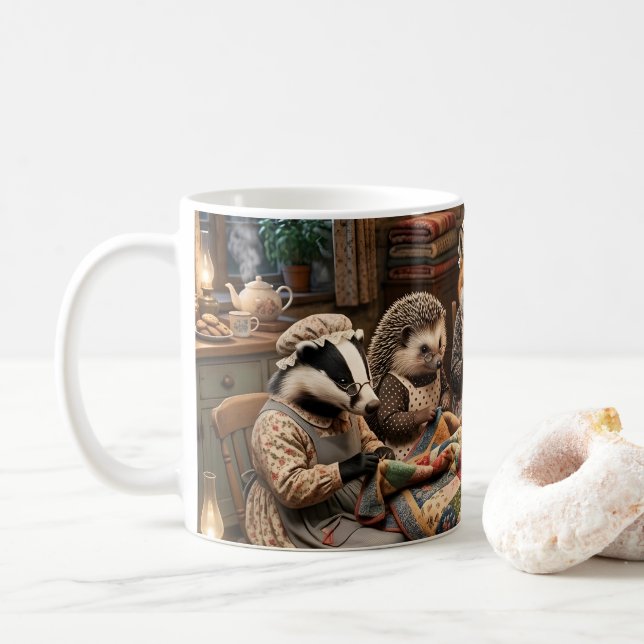 Mug Réunion de patchwork des créatures de la forêt (Avec donut)