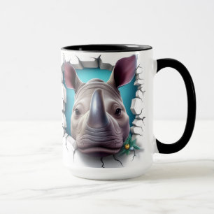 Mug Rhino sortant d'un mur fissuré