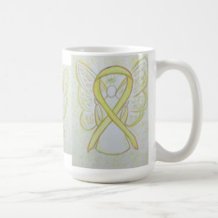Mug Ribbon Angel de sensibilisation Jaune Boue de café
