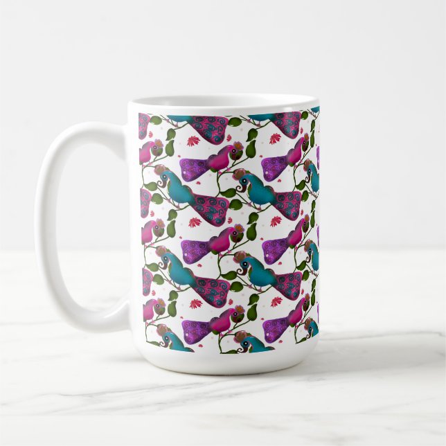Mug Rideau motif floral oiseaux sans couture (Gauche)