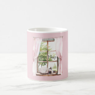 Mug Rideaux roses chat somme fenêtre