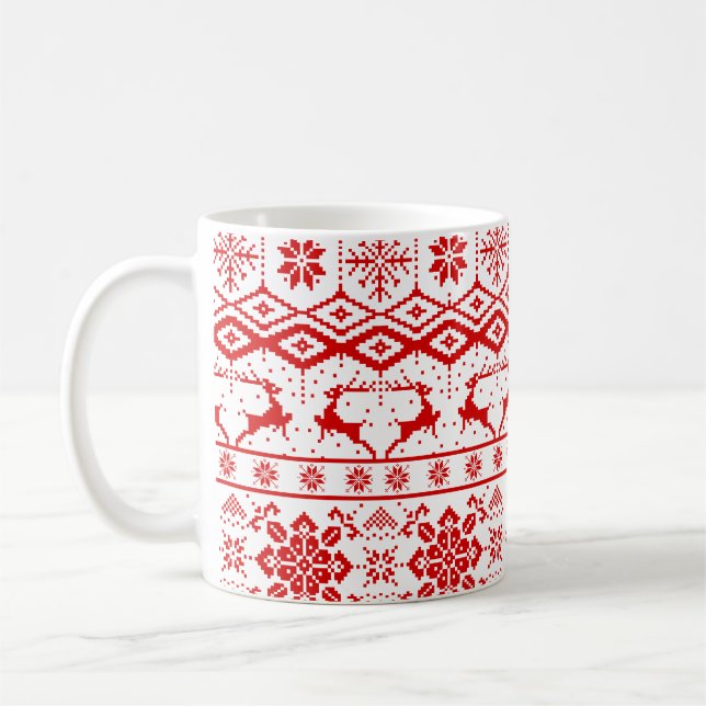 Mug Rindeer Et Flammes De Neige Rouges De Noël (Gauche)