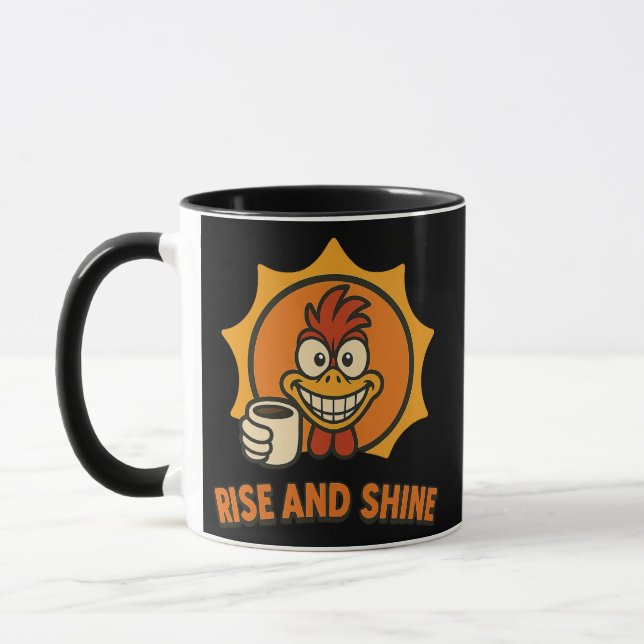 Mug Rise and Shine - Crazy Coffee Rooster Design (Gauche)