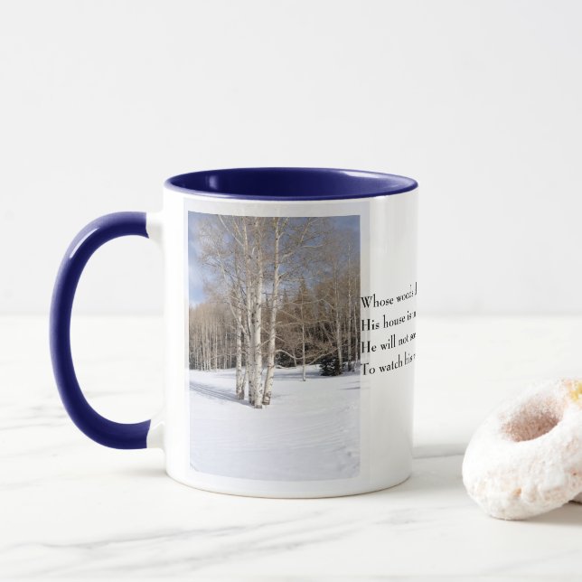 Mug Robert Frost Poem Stopper par Woods Soirée neige (Avec donut)