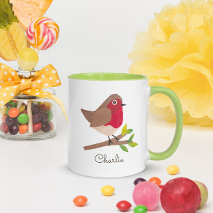 Mug Robin Rouge rétro Illustré à la main Vintage