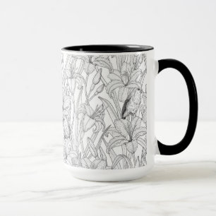 Mug Robins et fleurs de lys, noir et blanc