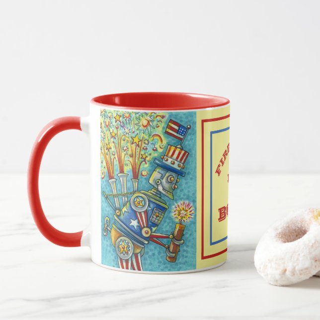 MUG ROBOT 4 JUILLET FEU, STEAMPUNK DE FEU (Avec donut)